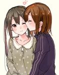  ;) bad_id bad_pixiv_id cheek_kiss hirasawa_yui jacket k-on! kirisawa_saki kiss multiple_girls nakano_azusa one_eye_closed smile track_jacket twintails yuri 