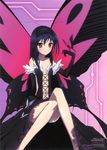  absurdres accel_world antenna_hair bare_shoulders black_hair bug butterfly butterfly_wings dress elbow_gloves gloves hairband highres insect kuroyukihime long_hair long_legs newtype nomura_masashi official_art red_eyes skirt solo wings 