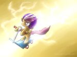  cub equine female feral flying fongsaunder friendship_is_magic hair helmet horse lightning mammal my_little_pony pegasus pony purple_eyes purple_hair scootaloo_(mlp) scooter simple_background smirk solo wings wood young 