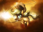  abstract_background applejack_(mlp) blonde_hair cowboy_hat cutie_mark equine female feral fongsaunder friendship_is_magic green_eyes hair hat horse lasso mammal my_little_pony pony smile solo sun 