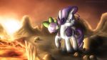  blue_eyes carrying cliff cub detailed_background dragon duo equine eyes_closed fangs female feral fongsaunder friendship_is_magic grimace hair horn horse lava male mammal mountain my_little_pony open_mouth pony purple_hair rarity_(mlp) rocks scalie spike_(mlp) sun sunset unconscious unicorn young 
