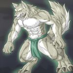  abs anthro biceps big_muscles canine claws clothed clothing fangs fur glowing half-dressed loincloth male mammal muscles pecs pose rape_face solo topless white_fur wildheit wolf yellow_eyes 