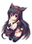  animal_ears any_(trueblue) ass black_hair breasts fishnets hairband large_breasts long_hair monster_hunter nargacuga nargacuga_(armor) red_eyes simple_background smile solo thighhighs white_background 