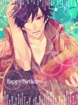  1boy birthday black_hair eye_closed hat male male_focus monkey_d_luffy one_eye_closed one_piece scar solo straw_hat text wink 