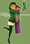  at2. blush character_name closed_eyes copyright_name creeparka creeper cupa_(at2.) green highres hood hoodie hug minecraft personification smile steve? thighhighs 
