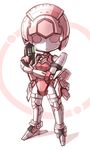  blush crab_man elenor_camuel full_body gun handgun looking_at_viewer no_humans phantasy_star phantasy_star_online pink pink_eyes pistol racaseal robot robot_joints simple_background solo standing weapon white_background 