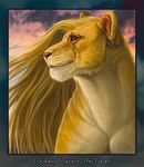  feline female green_eyes hibbary lion mammal portrait solo text 