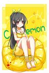  ankle_lace-up anklet bad_id bad_pixiv_id barefoot bike_shorts black_hair blush c.c._lemon choker cross-laced_footwear feet heart highres jewelry long_hair sei000 sitting smile solo toenail_polish toes very_long_hair yellow 