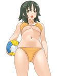  atsuko bikini black_hair breasts green_eyes medium_breasts minami-ke mo-fu solo swimsuit underboob volleyball 