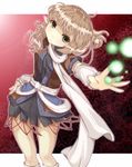 arm_warmers blonde_hair danmaku frown green_eyes hand_on_hip hasetomo head_tilt highres long_hair mizuhashi_parsee outstretched_arm pointy_ears scarf solo touhou 