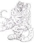  couple duo embrace eye_contact feline female hibbary leopard lying male mammal monochrome nude plain_background sketch smile taur tiger white_background 