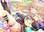  blonde_hair blue_eyes boots guitar highres ia_(vocaloid) instrument long_hair looking_at_viewer open_mouth single_thighhigh skirt smile solo thigh_strap thighhighs uruhara_ryuuku vocaloid 