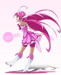  bike_shorts boots character_name cure_happy dam-miyuki dress head_wings highres hoshizora_miyuki knee_boots long_hair magical_girl outstretched_hand pink pink_eyes pink_hair pink_shorts pink_skirt precure shorts shorts_under_skirt skirt smile smile_precure! solo tiara twintails 