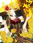  bad_id bad_pixiv_id beatrice blonde_hair blue_eyes bow bug butterfly chess_piece chessboard choker dress flower fragrantolive grin hair_flower hair_ornament insect kiseru one_eye_closed pink_bow pipe rose smile solo umineko_no_naku_koro_ni yellow_flower yellow_rose 