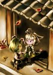  chibi frown keikou_ryuudou konpaku_youmu leaf multiple_girls porch touhou veranda wriggle_nightbug 