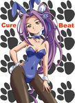  animal_ears blue_leotard bow bowtie bunny_ears bunny_tail bunnysuit character_name cure_beat detached_collar kurokawa_eren leotard long_hair pantyhose paw_print precure purple_hair ranpu seiren_(suite_precure) side_ponytail suite_precure tail wrist_cuffs yellow_eyes 