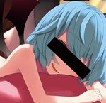  bad_id bad_pixiv_id bar_censor bat_wings blue_hair censored fang hota nude open_mouth remilia_scarlet smirk solo touhou wings 