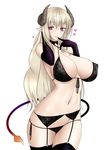  areola_slip areolae baru_(val-val) black_bra black_panties blonde_hair bra breasts demon_girl demon_tail elbow_gloves garter_belt gloves heart heart-shaped_pupils highres horns huge_breasts lingerie long_hair navel nipple_slip nipples panties pink_eyes pixiv_succubus pointy_ears puffy_nipples simple_background solo standing succubus symbol-shaped_pupils tail thighhighs thighs underwear underwear_only white_background 