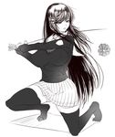  black_hair breasts feet katana kurofudo large_breasts monochrome serious sword weapon 