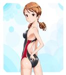  ass brown_eyes brown_hair chigusa competition_swimsuit drill_hair from_behind houjou_karen idolmaster idolmaster_cinderella_girls looking_back one-piece_swimsuit swimsuit twintails 