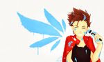  artist_request brown_hair eyes_closed grin happy highres lloyd_irving male male_focus paint short_hair smile solo tales_of_(series) tales_of_symphonia 