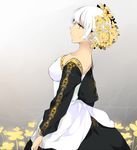  breasts dress flower hair_flower hair_ornament medium_breasts original ririkuto short_hair solo white_hair 