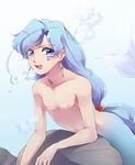  androgynous bad_id bad_pixiv_id bishoujo_senshi_sailor_moon blue blue_eyes blue_hair earrings facial_mark fish_eye_(sailor_moon) jewelry long_hair low-tied_long_hair male_focus merman mochi931 monster_boy nude 