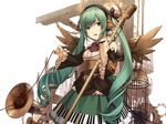  cage dioptrie dress green_hair hands hatsune_miku headphones long_hair md5_mismatch microphone piano_print solo steampunk twintails vocaloid wings 