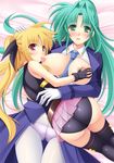  ass black_legwear blonde_hair blush breast_feeding breast_sucking breasts breasts_outside crotch_seam facial_mark fate_testarossa forehead_mark gloves green_eyes green_hair hair_intakes highres incest large_breasts lindy_harlaown long_hair lyrical_nanoha mahou_shoujo_lyrical_nanoha mahou_shoujo_lyrical_nanoha_a's military military_uniform mother_and_daughter multiple_girls narutaki_shin nipples panties panties_under_pantyhose pantyhose red_eyes saliva thigh_gap thighhighs tsab_naval_military_uniform twintails underwear uniform white_legwear yuri 