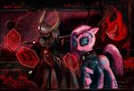  absurd_res blue_eyes clothing cutie_mark detailed_background einik equine female feral friendship_is_magic grey_hair hair hi_res hologram horn horse male mammal mechanical my_little_pony original_character pink_hair pinkamena_(mlp) pinkie_pie_(mlp) planet pony red_eyes scar sci-fi ship smile space stars 