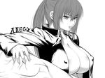 anego! breasts kurofudo kyoko_ramon large_breasts monochrome ponytail serious solo 