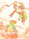  alternate_color bellossom brown_eyes gen_2_pokemon haru_urara kotone_(pokemon) petals pokemon pokemon_(creature) pokemon_(game) pokemon_hgss ribbon smile standing standing_on_one_leg twintails 