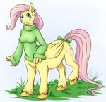  blue_eyes bow breasts cartoonlion centaur clothing cutie_mark equine female flower fluttershy_(mlp) friendship_is_magic grass hair hands hooves horse human invalid_tag mammal my_little_pony pegasus pink_hair plain_background pony solo taur white_background wings 