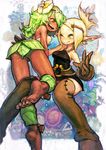  amalia_sheran_sharm ankle_wrap ass barefoot blonde_hair boots breasts cra dark_skin dirty_feet evangelyne feet flower freckles gloves green_eyes green_hair hair_flower hair_ornament highres jon_taira leaf long_hair long_pointy_ears mechanical_arm medium_breasts monster multiple_girls one_eye_closed pointy_ears ponytail pov_feet red_eyes sadida skirt sleeveless soles teeth thigh_boots thighhighs toes tusks wakfu 