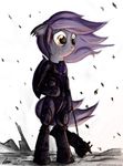  absurd_res amber_eyes armor ash clothed clothing crying einik equine female gun hair hi_res horse mammal my_little_pony nepenthes original_character plain_background pony purple_hair ranged_weapon simple_background solo tears weapon white_background 