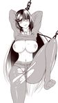  1girl black_hair breasts chains kurofudo large_breasts monochrome nipples solo torn_clothes 
