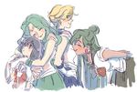  bishoujo_senshi_sailor_moon black_choker bow brown_bow choker friends gori_matsu half_updo hug kaiou_michiru meiou_setsuna multiple_girls outer_senshi purple_sailor_collar sailor_collar sailor_neptune sailor_pluto sailor_saturn sailor_senshi sailor_senshi_uniform sailor_uranus short_hair ten'ou_haruka tomoe_hotaru very_short_hair white_background 