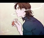  brown_eyes brown_hair buretin cigarette fate/stay_night fate_(series) kotomine_kirei letterboxed male_focus smoking solo 