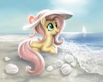  beach boat cutie_mark detailed_background equine female feral fluttershy_(mlp) friendship_is_magic green_eyes hair hat hi_res horse mammal my_little_pony pink_hair pony rom-art sailboat sea seashell seaside shore smile solo sun water 