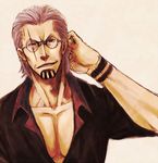  1boy facial_hair glasses grey_hair male male_focus male_only one_piece scar silvers_rayleigh simple_background solo 