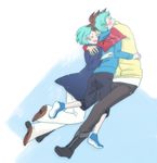  2boys aqua_hair bad_id bad_pixiv_id brown_hair eureka eureka_seven eureka_seven_(series) eureka_seven_ao family fukai_ao hidden_face hug multiple_boys raglan_sleeves renton_thurston short_hair 