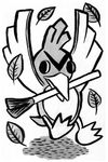  farfetch'd gen_1_pokemon greyscale leaf mare_odomo monochrome mouth_hold no_humans pokemon solo spring_onion white_background 