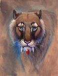  brown_background feline feral hibbary mammal pendant plain_background sabertooth smilodon solo 