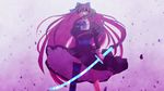 absurdres blue_eyes buttons frills glowing glowing_eyes highres katana knhl left-handed long_hair panty_&amp;_stocking_with_garterbelt ribbon skirt solo stocking_(psg) sword thighhighs very_long_hair weapon 
