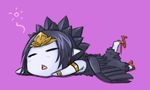  armband black_hair bracelet chibi deformed duel_monster emblem fabled_grimro feathers green_eyes high_heels jewelry lowres lying tiara wings yu-gi-oh! 