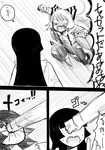  bad_id bad_pixiv_id black_hair blush bow chahashiraozen comic face_punch fujiwara_no_mokou greyscale hair_bow highres houraisan_kaguya in_the_face monochrome multiple_girls punching touhou translated tsundere 