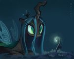  changeling equine female feral friendship_is_magic glowing green_eyes green_hair hair hi_res holivi horn horse mammal my_little_pony plant pony queen_chrysalis_(mlp) simple_background solo winged_unicorn wings 