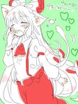  animal_ears blush cat_ears cat_tail fujiwara_no_mokou green_background heart kemonomimi_mode long_hair open_mouth simple_background solo suspenders tail touhou very_long_hair yawning zawameki 