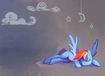  absurd_res cloud clouds equine eyes_closed female feral friendship_is_magic grey_background hair hi_res holivi horse lying mammal moon multi-colored_hair my_little_pony on_side pegasus plain_background pony rainbow_dash_(mlp) rainbow_hair simple_background sleeping solo stars wings 