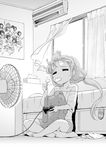  air_conditioner bad_id bad_pixiv_id barefoot blush closed_eyes controller eating electric_fan fan fanning_face food futaba_anzu game_controller greyscale idolmaster idolmaster_cinderella_girls indian_style long_hair monochrome nagian popsicle shirt_slip sitting solo stuffed_animal stuffed_bunny stuffed_toy very_long_hair 